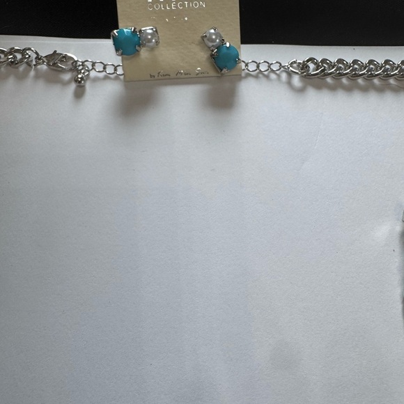 Silver and Blue Statement Necklace and Earrings - Picture 2 of 3